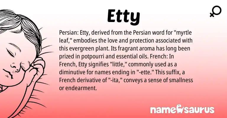 Infographic about Etty name meaning, Etty is a name from French, Persian origin(s).