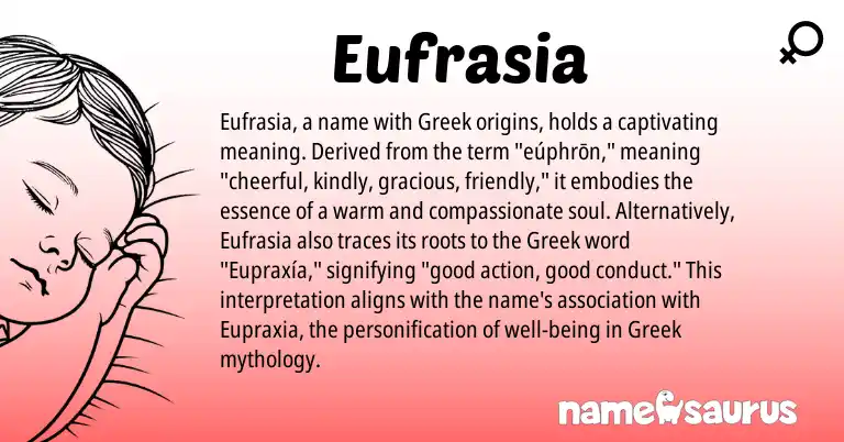 Infographic about Eufrasia name meaning, Eufrasia is a name from Greek origin(s).