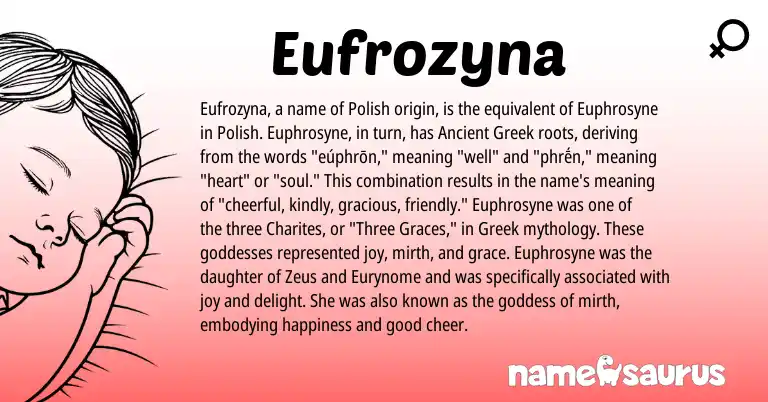 Infographic about Eufrozyna name meaning, Eufrozyna is a name from Polish, Ancient Greek, Greek origin(s).