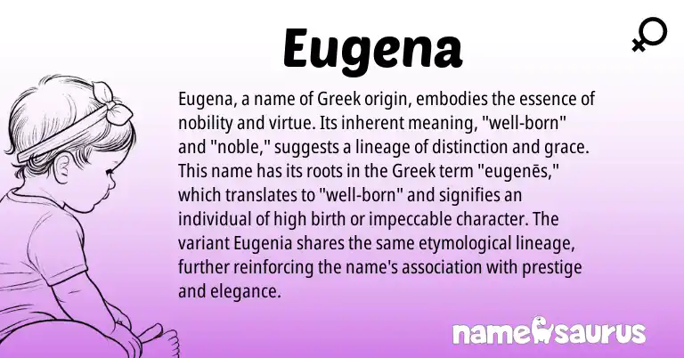 Infographic about Eugena name meaning, Eugena is a name from Greek origin(s).