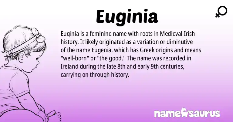 Infographic about Euginia name meaning, Euginia is a name from Medieval Irish origin(s).