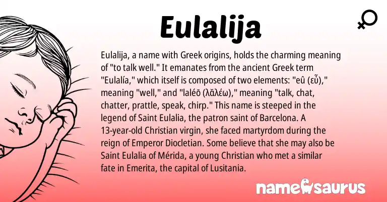 Infographic about Eulalija name meaning, Eulalija is a name from Greek origin(s).