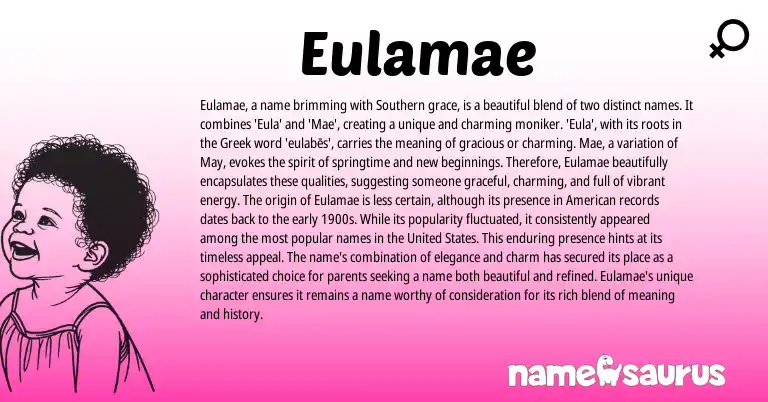 Infographic about Eulamae name meaning, Eulamae is a name from Greek origin(s).