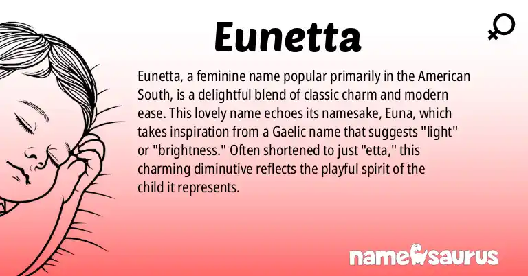 Infographic about Eunetta name meaning, Eunetta is a name from American (South) origin(s).