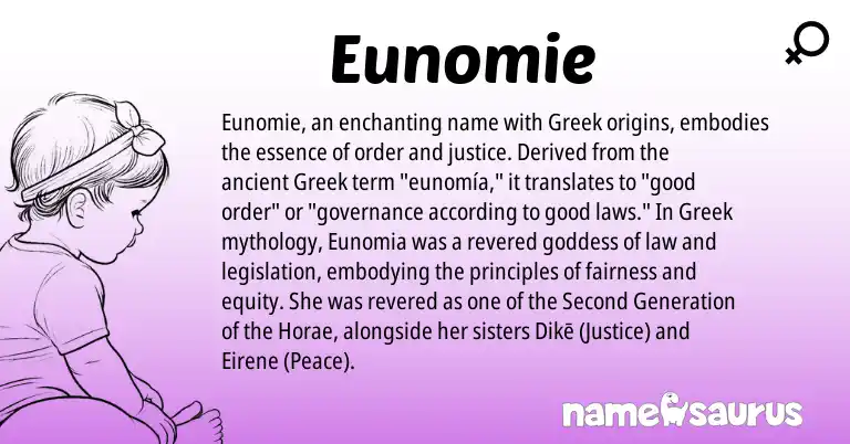 Infographic about Eunomie name meaning, Eunomie is a name from Greek origin(s).
