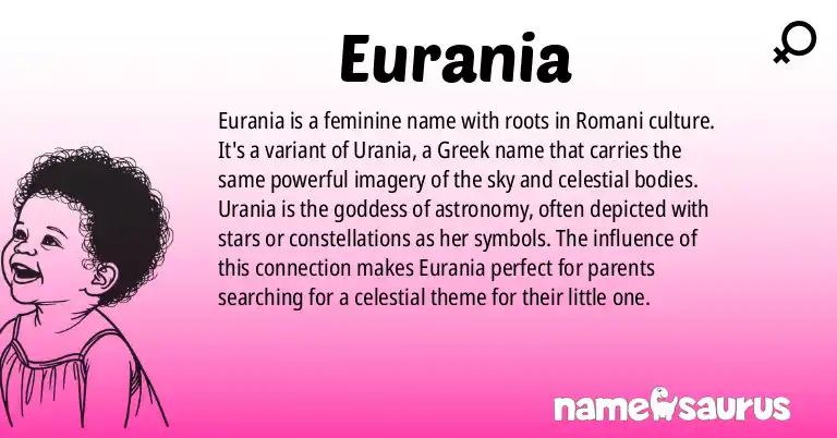 Infographic about Eurania name meaning, Eurania is a name from Romani origin(s).