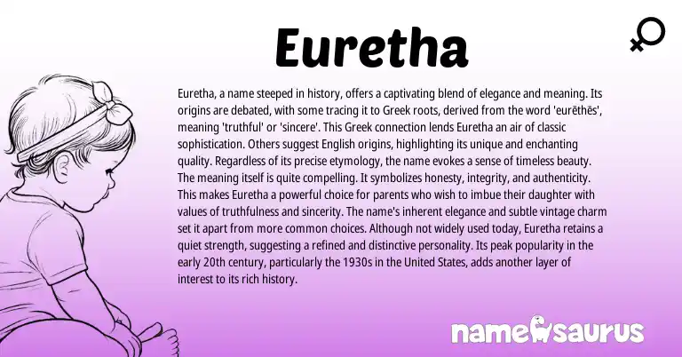 Infographic about Euretha name meaning, Euretha is a name from Greek origin(s).
