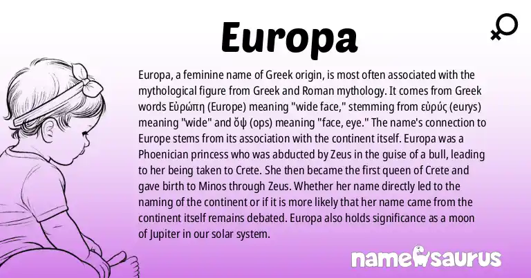 Infographic about Europa name meaning, Europa is a name from Greek Mythology (Latinized) origin(s).