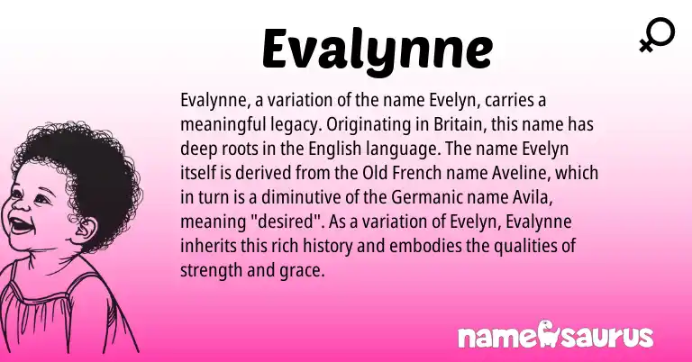 Infographic about Evalynne name meaning, Evalynne is a name from English, Germanic, Old French origin(s).