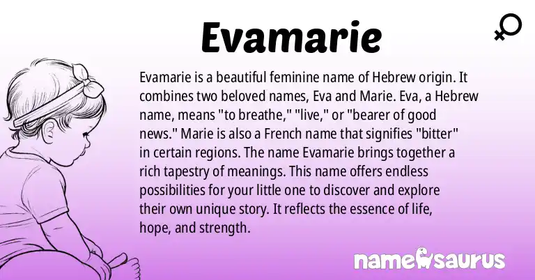 Infographic about Evamarie name meaning, Evamarie is a name from Hebrew origin(s).