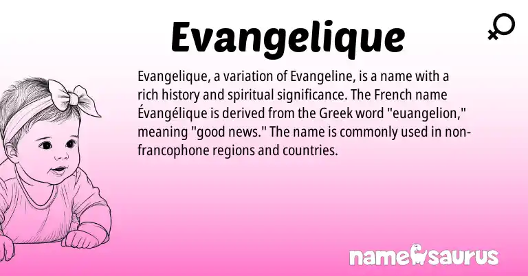 Infographic about Evangelique name meaning, Evangelique is a name from French, Greek origin(s).