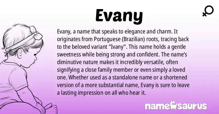 Infographic about Evany name meaning, Evany is a name from Portuguese (Brazilian) origin(s).