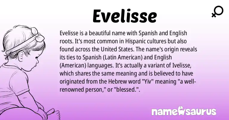 Infographic about Evelisse name meaning, Evelisse is a name from Spanish (Latin American), English (American) origin(s).