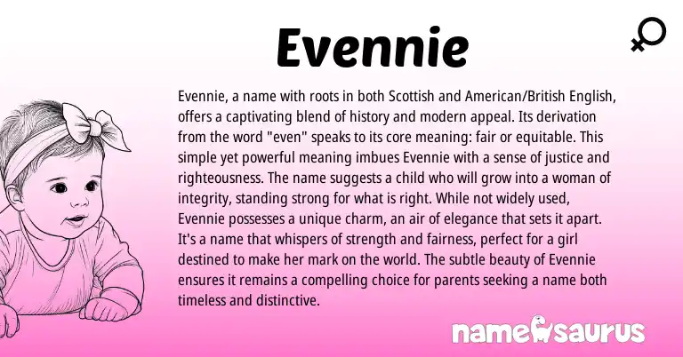 Infographic about Evennie name meaning, Evennie is a name from Scottish, English origin(s).