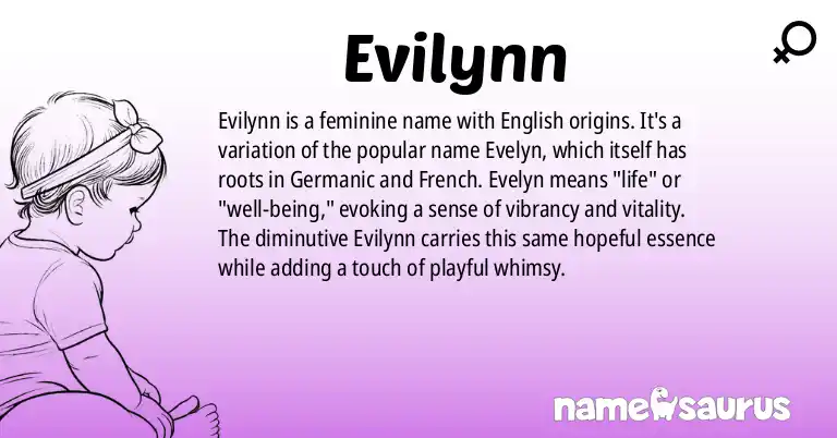 Infographic about Evilynn name meaning, Evilynn is a name from English origin(s).