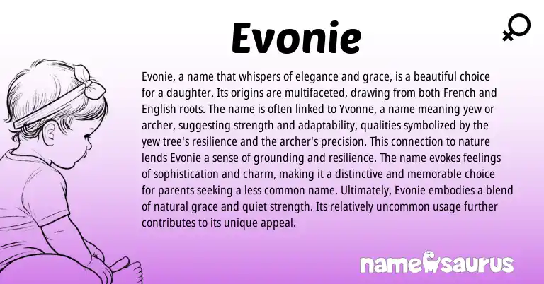 Infographic about Evonie name meaning, Evonie is a name from French origin(s).