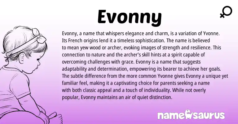 Infographic about Evonny name meaning, Evonny is a name from French origin(s).