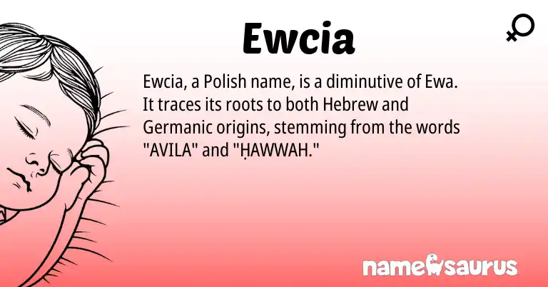 Infographic about Ewcia name meaning, Ewcia is a name from Polish, Germanic, Hebrew origin(s).