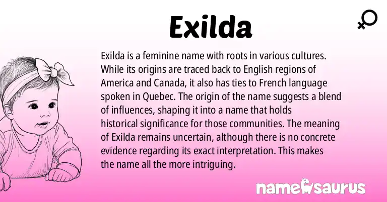 Infographic about Exilda name meaning, Exilda is a name from English (American), English (Canadian), French (Quebec) origin(s).