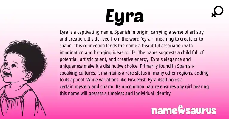Infographic about Eyra name meaning, Eyra is a name from Spanish origin(s).
