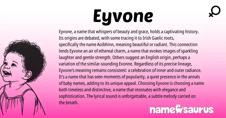Infographic about Eyvone name meaning, Eyvone is a name from Gaelic, Irish origin(s).