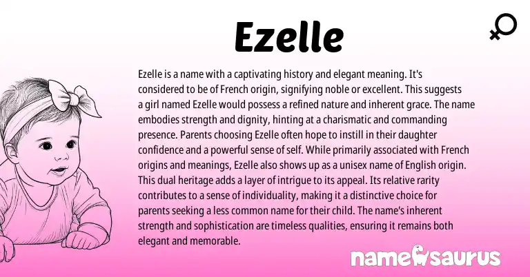 Infographic about Ezelle name meaning, Ezelle is a name from French origin(s).