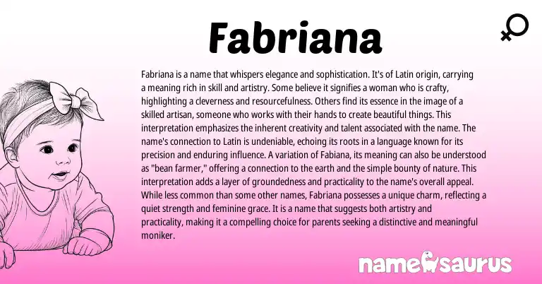 Infographic about Fabriana name meaning, Fabriana is a name from Spanish, Latin, Italian origin(s).