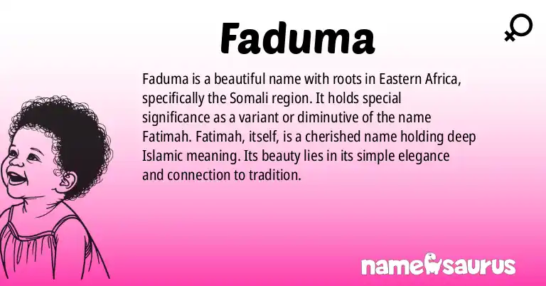 Infographic about Faduma name meaning, Faduma is a name from Eastern African, Somali origin(s).