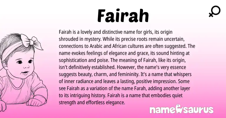 Infographic about Fairah name meaning, Fairah is a name from Persian origin(s).