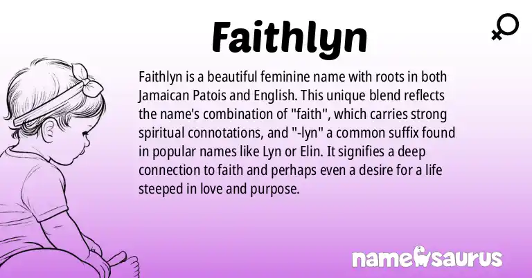 Infographic about Faithlyn name meaning, Faithlyn is a name from Jamaican Patois, English (American), English (Canadian) origin(s).