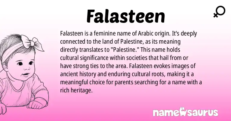Infographic about Falasteen name meaning, Falasteen is a name from Arabic origin(s).
