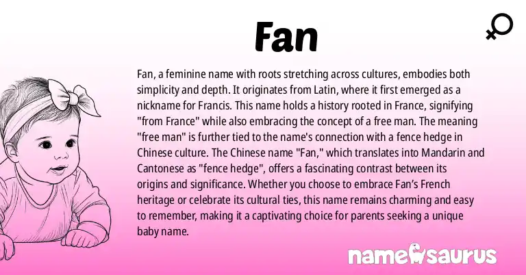 Infographic about Fan name meaning, Fan is a name from Latin, Chinese origin(s).