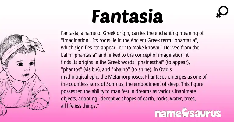 Infographic about Fantasia name meaning, Fantasia is a name from Ancient Greek, Latin, Greek origin(s).