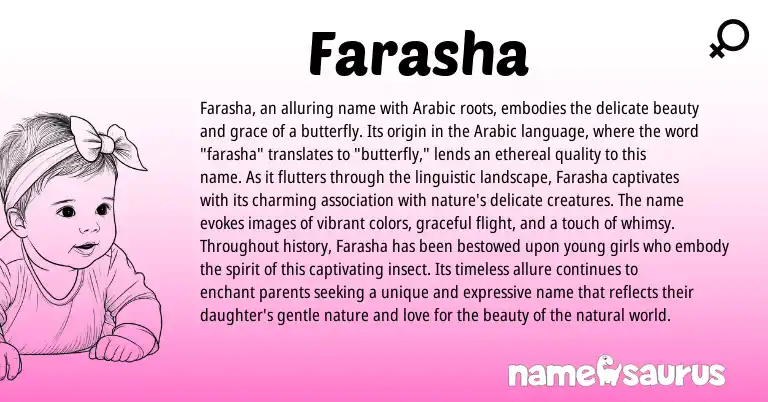 Infographic about Farasha name meaning, Farasha is a name from Arabic origin(s).
