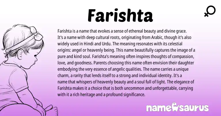 Infographic about Farishta name meaning, Farishta is a name from Arabic origin(s).