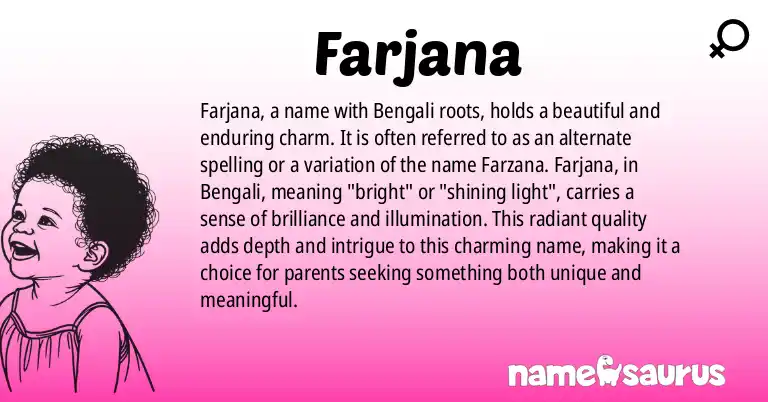 Infographic about Farjana name meaning, Farjana is a name from Bengali origin(s).