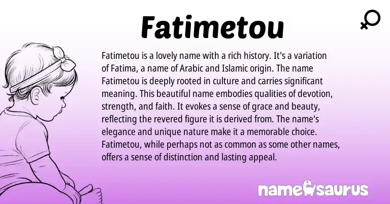 Infographic about Fatimetou name meaning, Fatimetou is a name from Arabic origin(s).
