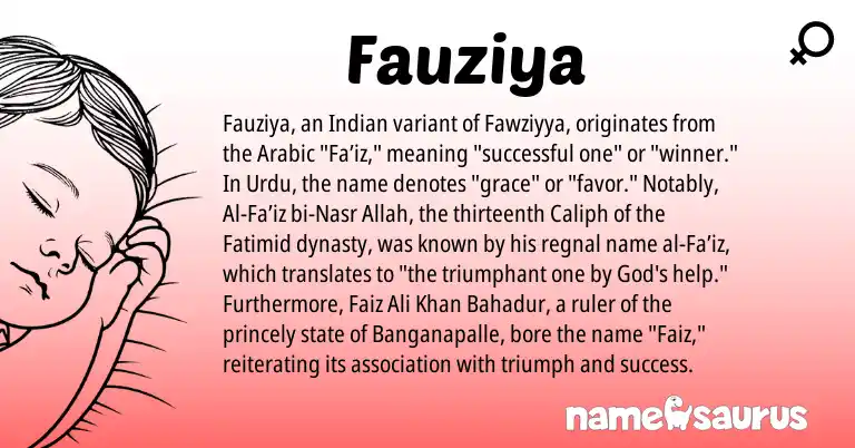 Infographic about Fauziya name meaning, Fauziya is a name from Urdu, Arabic, Indian origin(s).