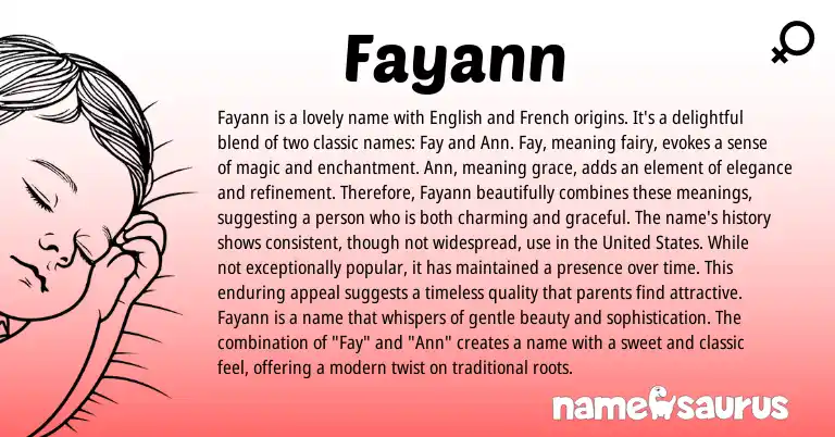 Infographic about Fayann name meaning, Fayann is a name from French, English origin(s).