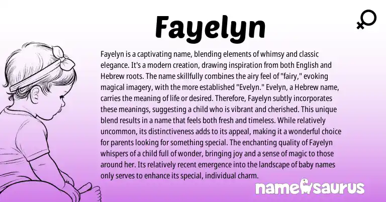 Infographic about Fayelyn name meaning, Fayelyn is a name from Hebrew, English origin(s).