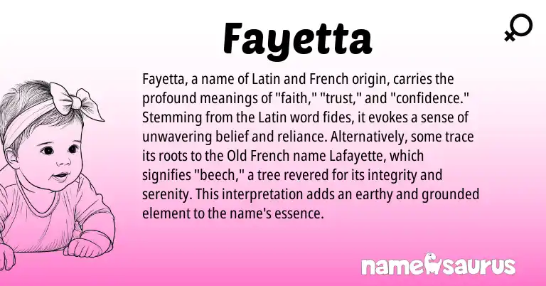 Infographic about Fayetta name meaning, Fayetta is a name from French, Latin, Old French origin(s).