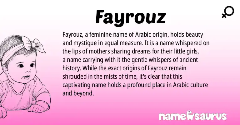Infographic about Fayrouz name meaning, Fayrouz is a name from N/A origin(s).
