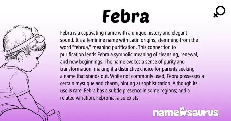 Infographic about Febra name meaning, Febra is a name from Latin, English origin(s).