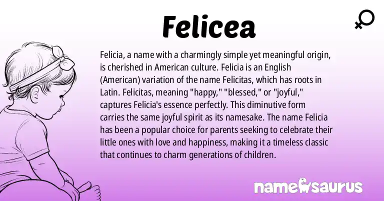 Infographic about Felicea name meaning, Felicea is a name from English (American) origin(s).