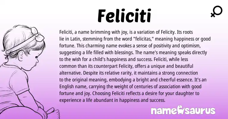 Infographic about Feliciti name meaning, Feliciti is a name from Latin origin(s).