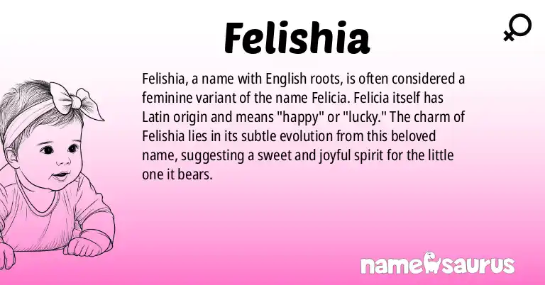Infographic about Felishia name meaning, Felishia is a name from English origin(s).