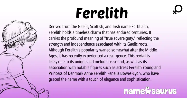 Infographic about Ferelith name meaning, Ferelith is a name from Irish, Gaelic, Scottish origin(s).