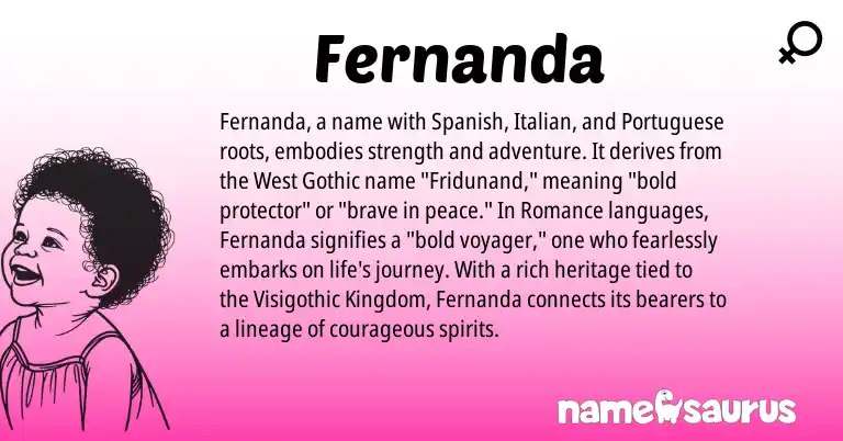 Infographic about Fernanda name meaning, Fernanda is a name from Spanish, Portuguese, Gothic, Italian origin(s).