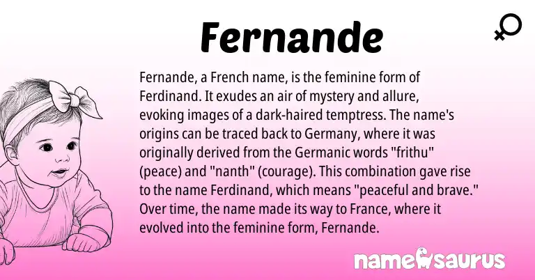 Infographic about Fernande name meaning, Fernande is a name from French, Germanic origin(s).