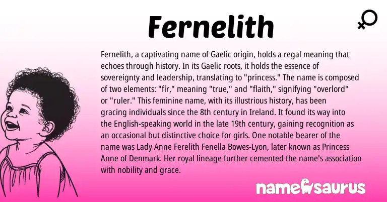 Infographic about Fernelith name meaning, Fernelith is a name from English, Gaelic, Ireland origin(s).